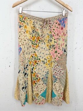 Blue Sky Fair Trade Size Large Light Beige Floral Patchwork Skirt